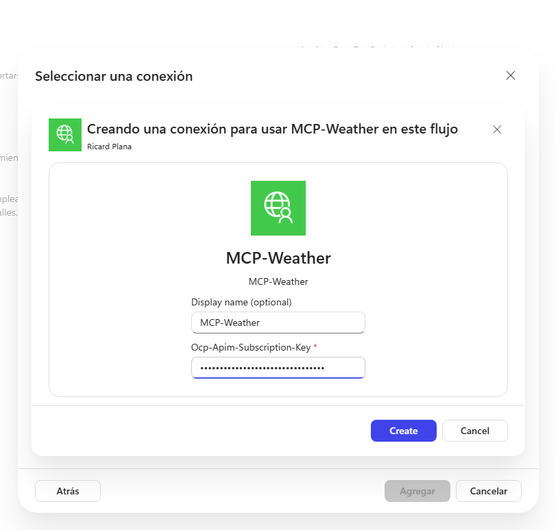 Creating the Copilot Studio connection with the APIM subscription key